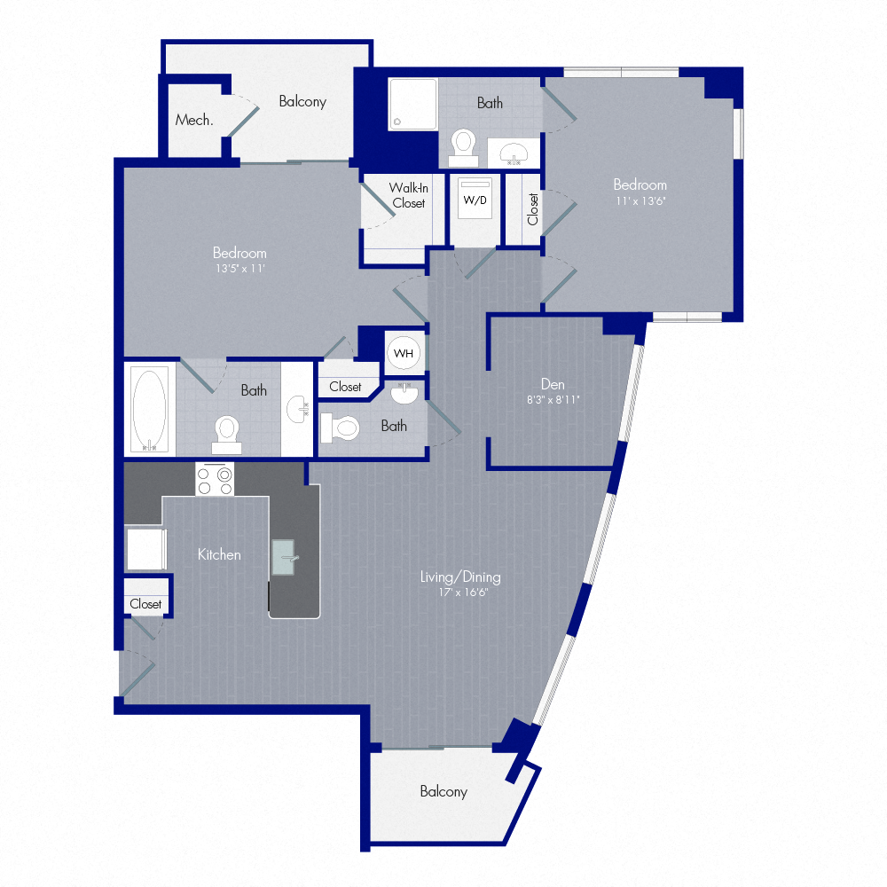 Floor plan for 2 beds, 2 baths, 1132 sqft