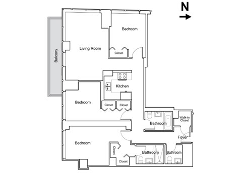 Floor plan for 2 beds, 2 baths