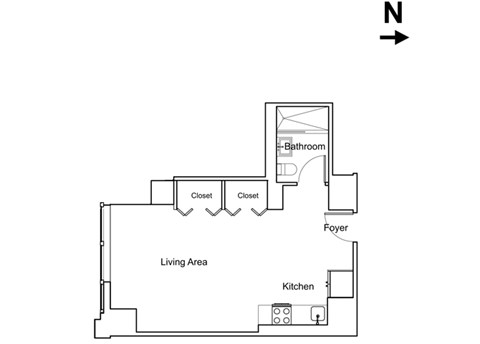 Floor plan for studio, 1 bath