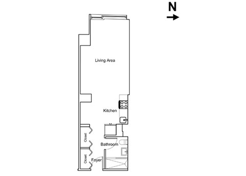 Floor plan for studio, 1 bath