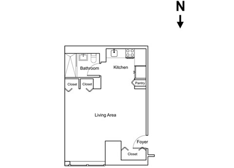 Floor plan for studio, 1 bath