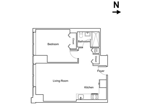 Floor plan for 1 bed, 1 bath