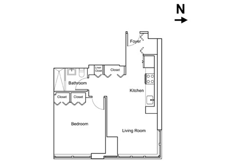 Floor plan for 1 bed, 1 bath