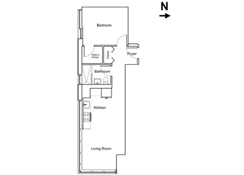 Floor plan for 1 bed, 1 bath