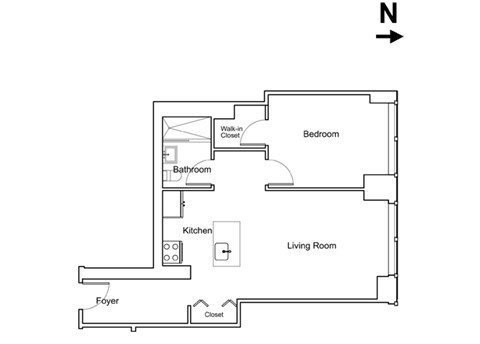 Floor plan for 1 bed, 1 bath