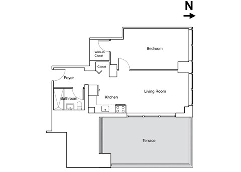 Floor plan for 1 bed, 1 bath