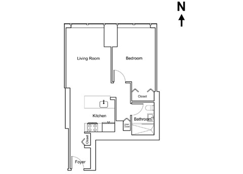 Floor plan for 1 bed, 1 bath