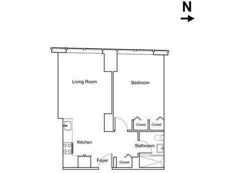 Floor plan for 1 bed, 1 bath