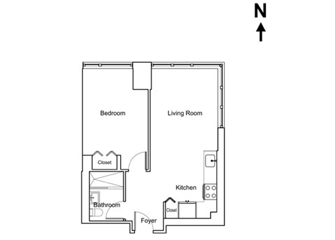 Floor plan for 1 bed, 1 bath