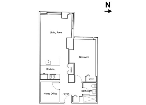 Floor plan for 1 bed, 1 bath