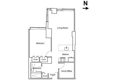 Floor plan for 1 bed, 1 bath