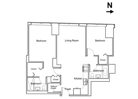 Floor plan for 2 beds, 2 baths