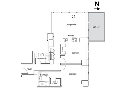 Floor plan for 2 beds, 2 baths