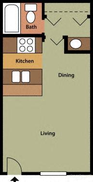 Floor plan for studio, 1 bath, 400 sqft