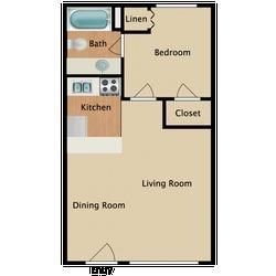 Floor plan for 1 bed, 1 bath, 550 sqft