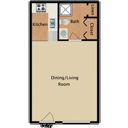 Floor plan for studio, 1 bath, 450 sqft