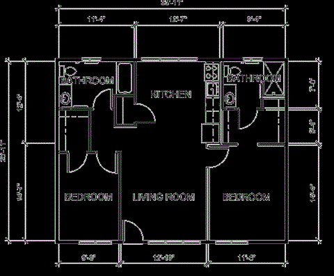Floor plan for 2 beds, 2 baths, 966 sqft