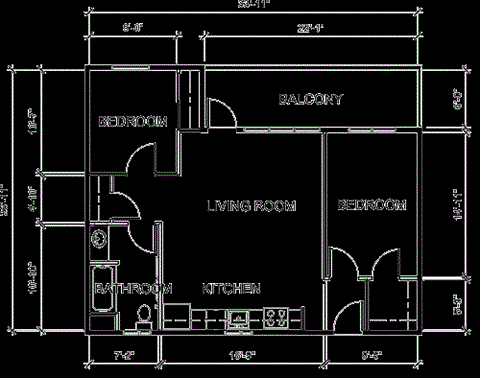 Floor plan for 2 beds, 1 bath