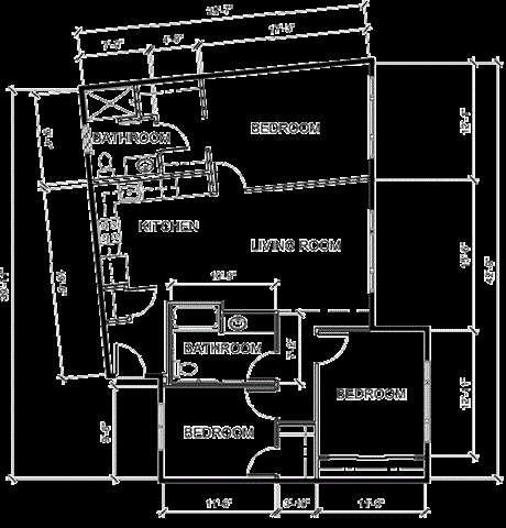 Floor plan for 3 beds, 2 baths, 1231 sqft