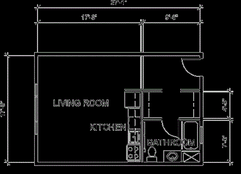 Floor plan for studio, 1 bath, 989 sqft