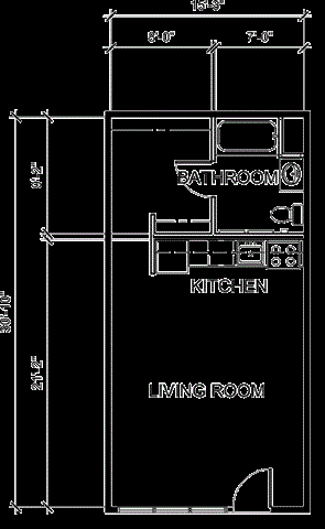 Floor plan for studio, 1 bath