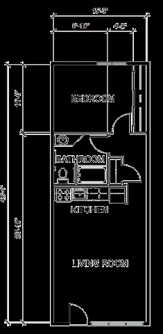 Floor plan for 1 bed, 1 bath