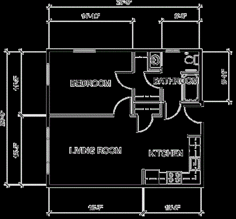 Floor plan for 1 bed, 1 bath