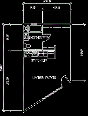 Floor plan for studio, 1 bath