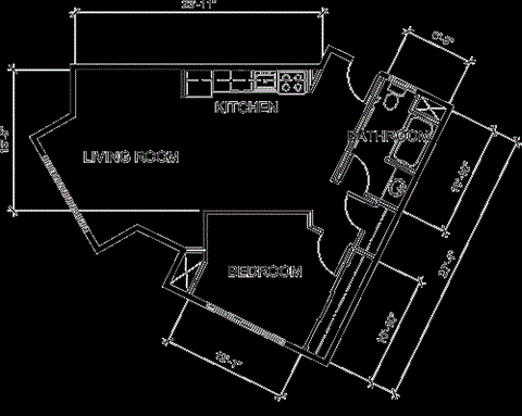 Floor plan for 1 bed, 1 bath