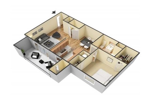 Floor plan for 1 bed, 1 bath, 740 sqft