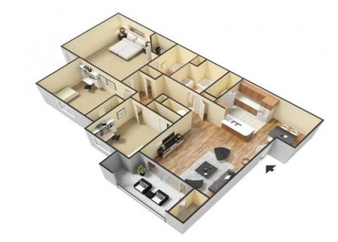 Floor plan for 3 beds, 2 baths, 1320 sqft