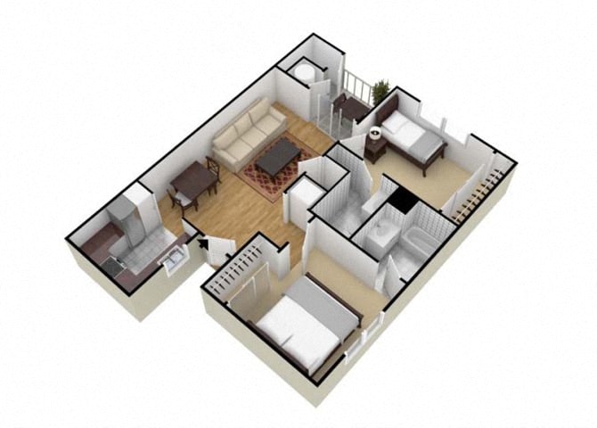Floor plan for 2 beds, 2 baths, 921 sqft