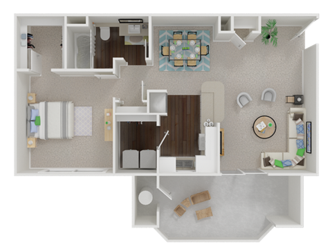 Floor plan for 1 bed, 1 bath, 740 sqft