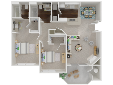 Floor plan for 2 beds, 2 baths, 1136 sqft