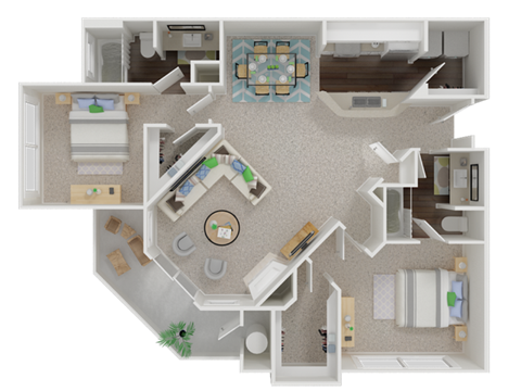 Floor plan for 2 beds, 2 baths, 1240 sqft