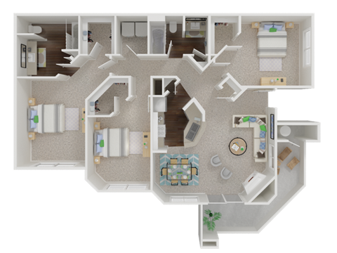 Floor plan for 3 beds, 2 baths, 1390 sqft