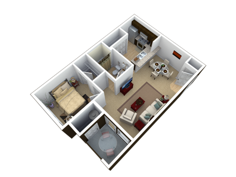Floor plan for 1 bed, 1 bath, 800 sqft