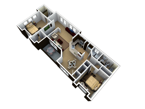 Floor plan for 2 beds, 2 baths, 1250 sqft