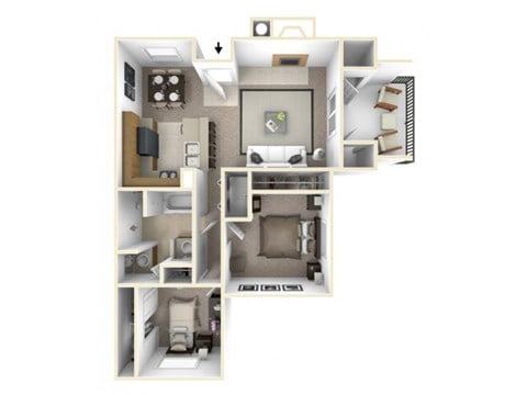 Floor plan for 2 beds, 1 bath, 912 sqft