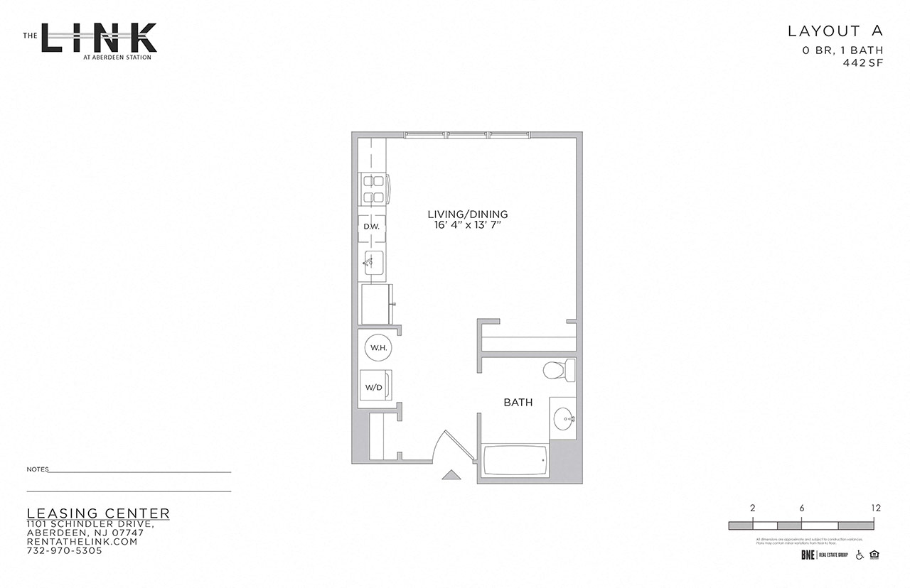 Floor plan for studio, 1 bath, 442 sqft