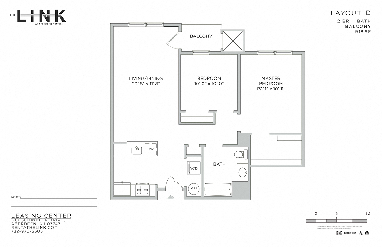 Floor plan for 2 beds, 1 bath, 918 sqft