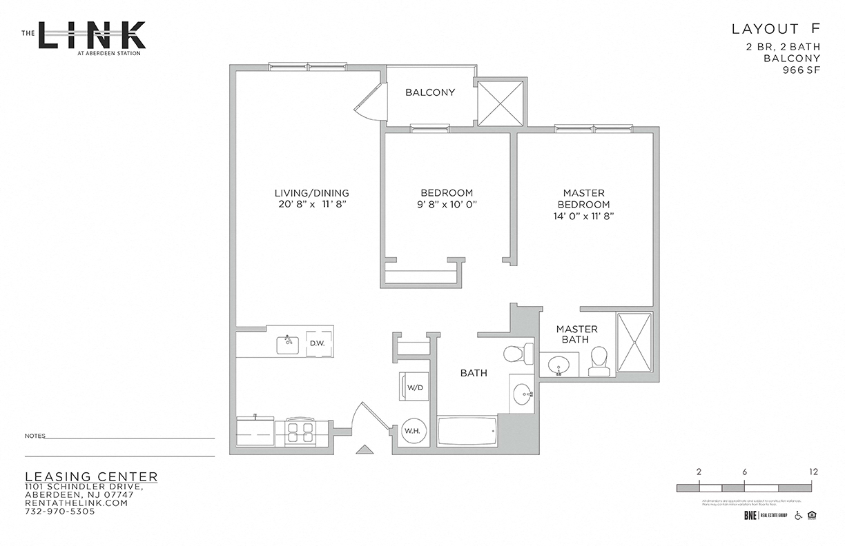 Floor plan for 2 beds, 2 baths, 966 sqft