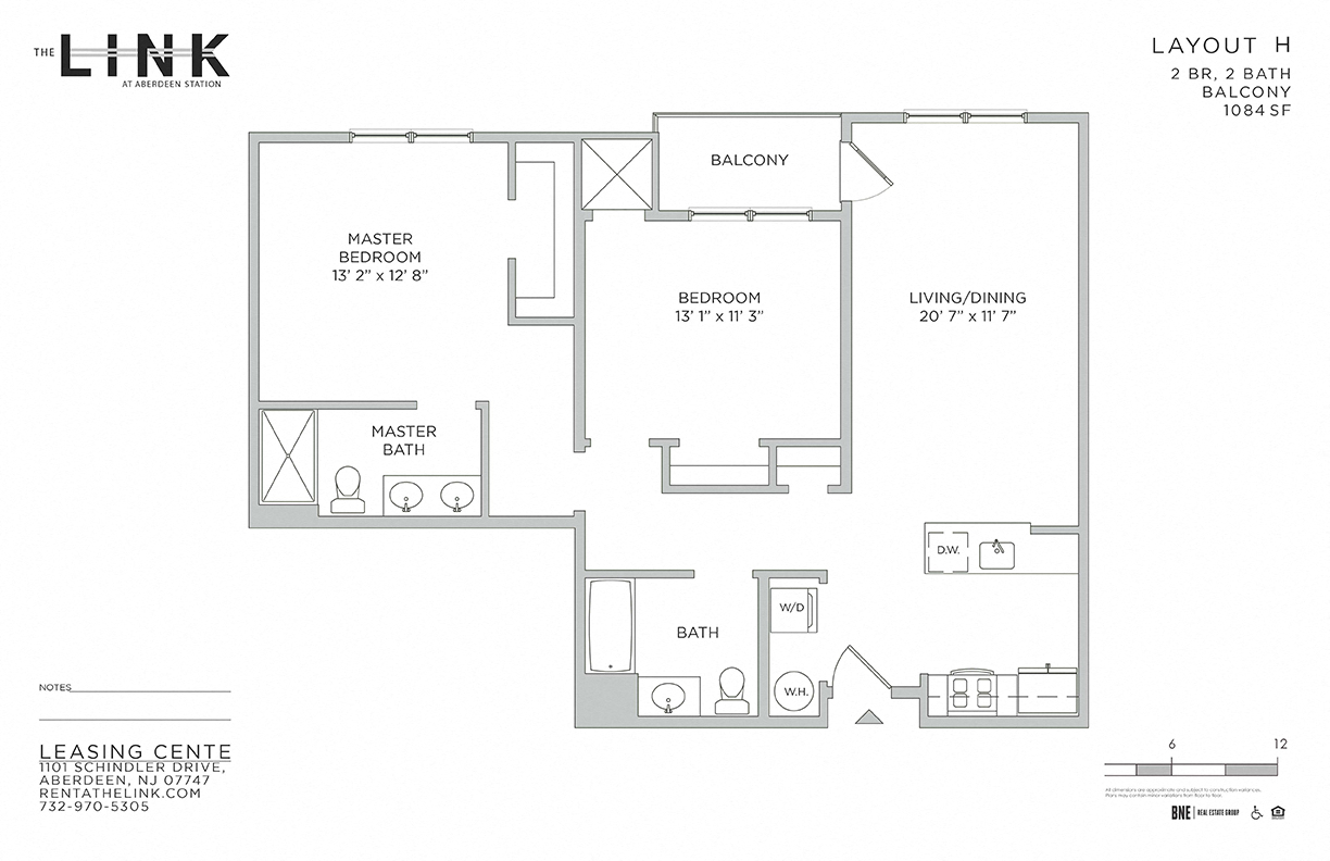 Floor plan for 2 beds, 2 baths, 1084 sqft