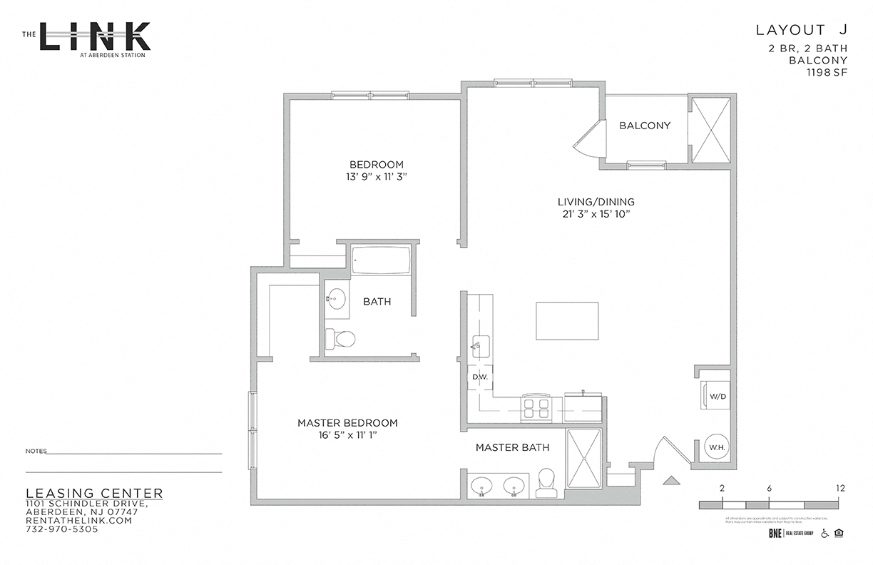 Floor plan for 2 beds, 2 baths, 1198 sqft