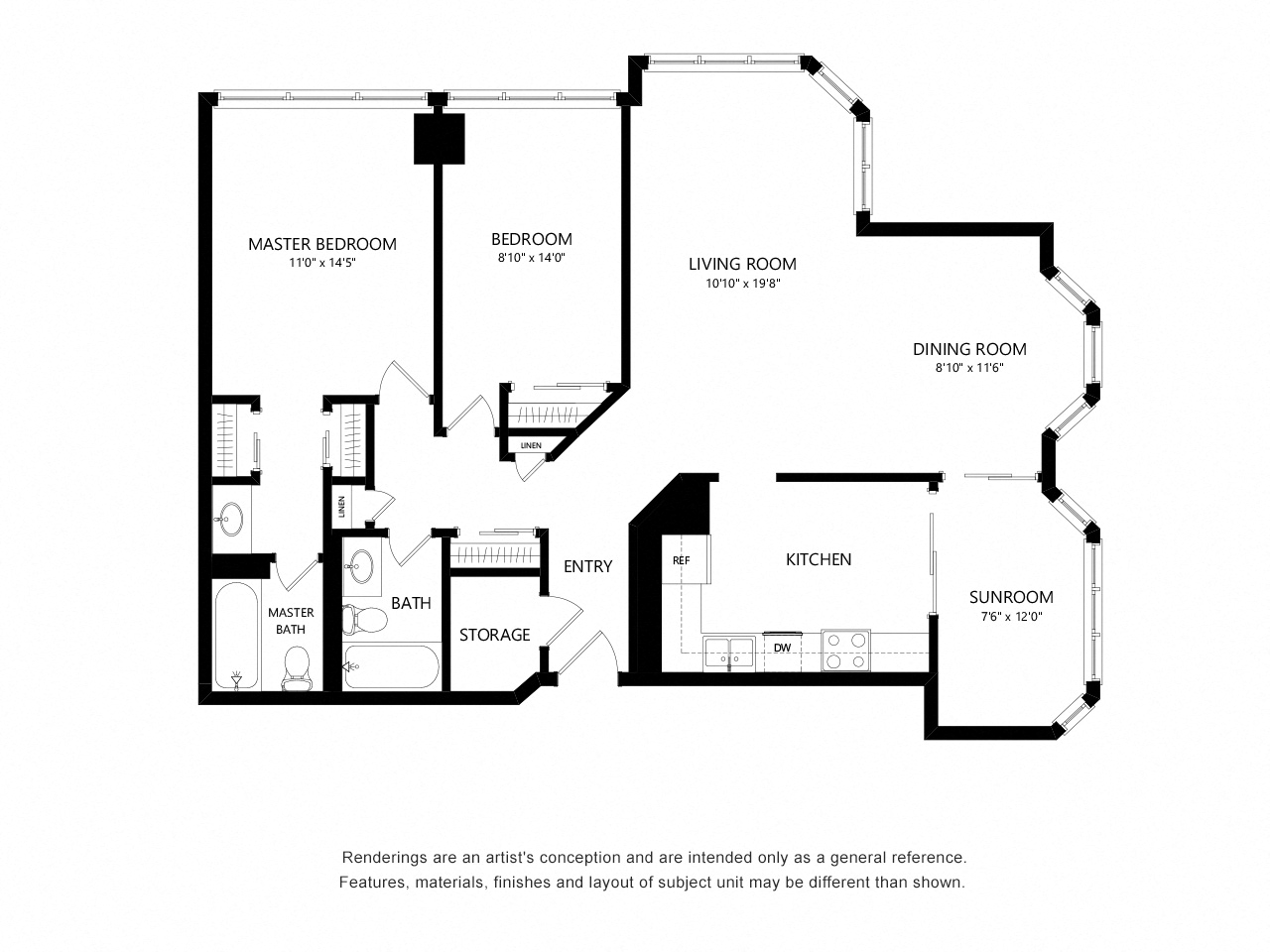 Floor plan for 2 beds, 2 baths, 1059 sqft