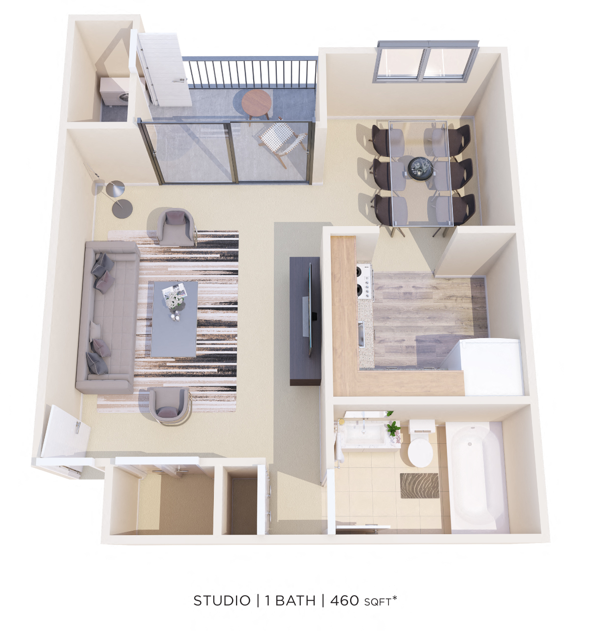 Floor plan for studio, 1 bath, 460 sqft