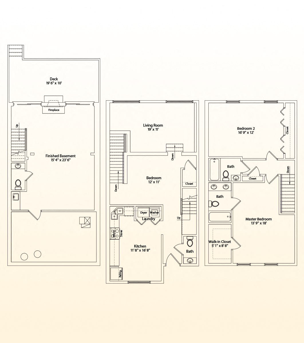 Floor plan for 2 beds, 2.5 baths, 1715 sqft