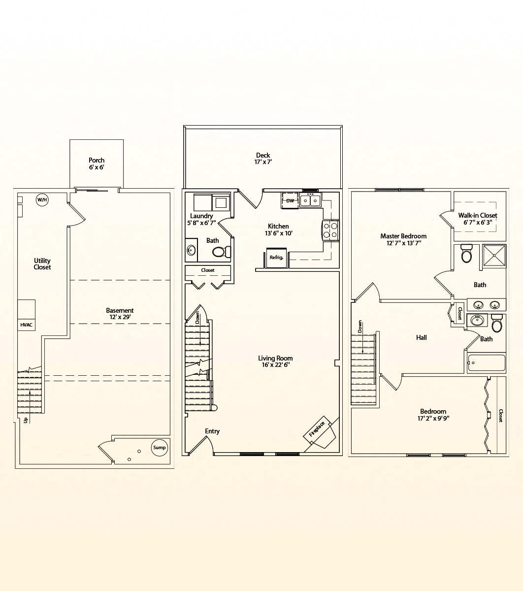 Floor plan for 2 beds, 2.5 baths, 1531 sqft