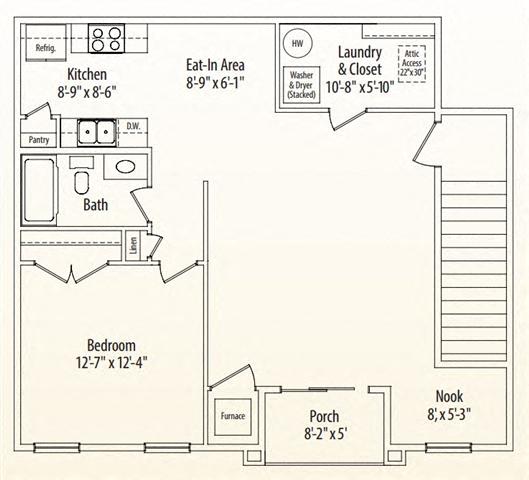 Floor plan for 1 bed, 1 bath, 924 sqft