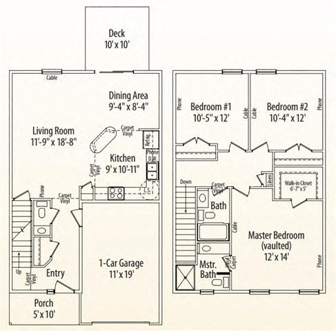Floor plan for 3 beds, 2.5 baths, 1411 sqft